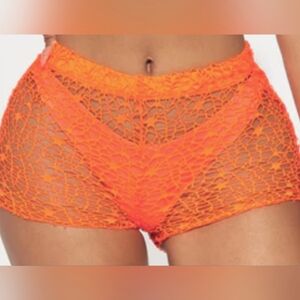 🍎 New Mesh Cover Up Shorts Crochet Knit Look Cheeky Butt
